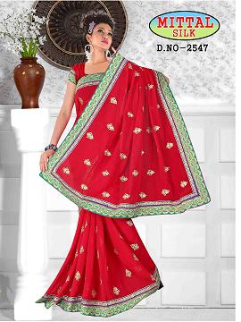 Red Embroidery Saree Manufacturer Supplier Wholesale Exporter Importer Buyer Trader Retailer in Surat Gujarat India